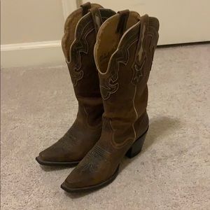 Brown leather cowboy boots